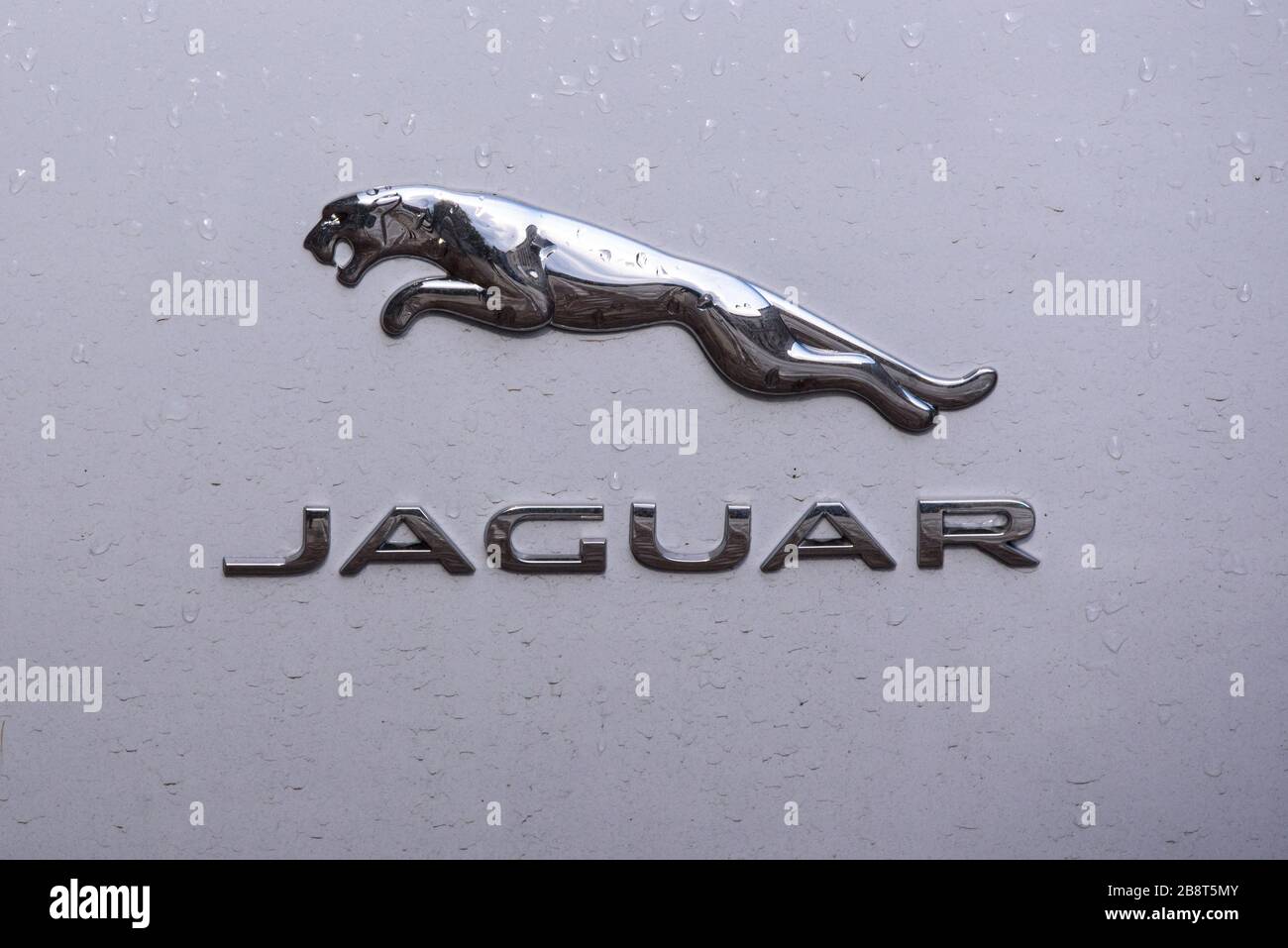 RIGA, LATVIA. 17th September 2019. Jaguar logo on car. is the luxury vehicle brand of Jaguar Land Rover, a British multinational car manufacturer Stock Photo