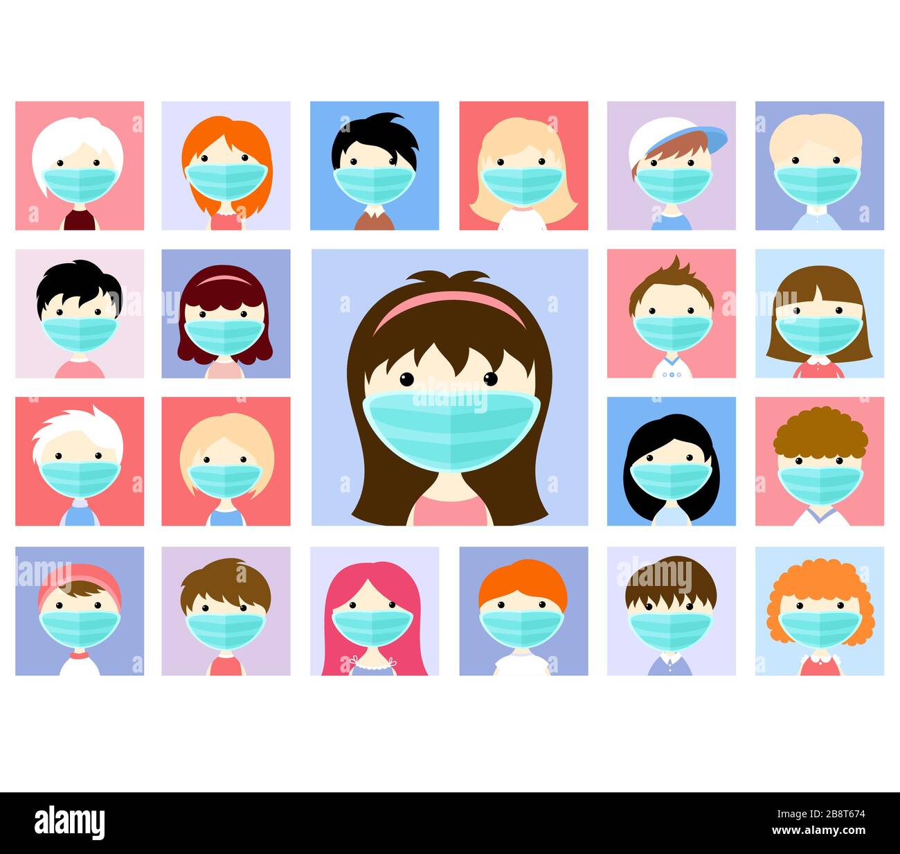 Healthcare and sickness prevention. Set of male and female faces ...