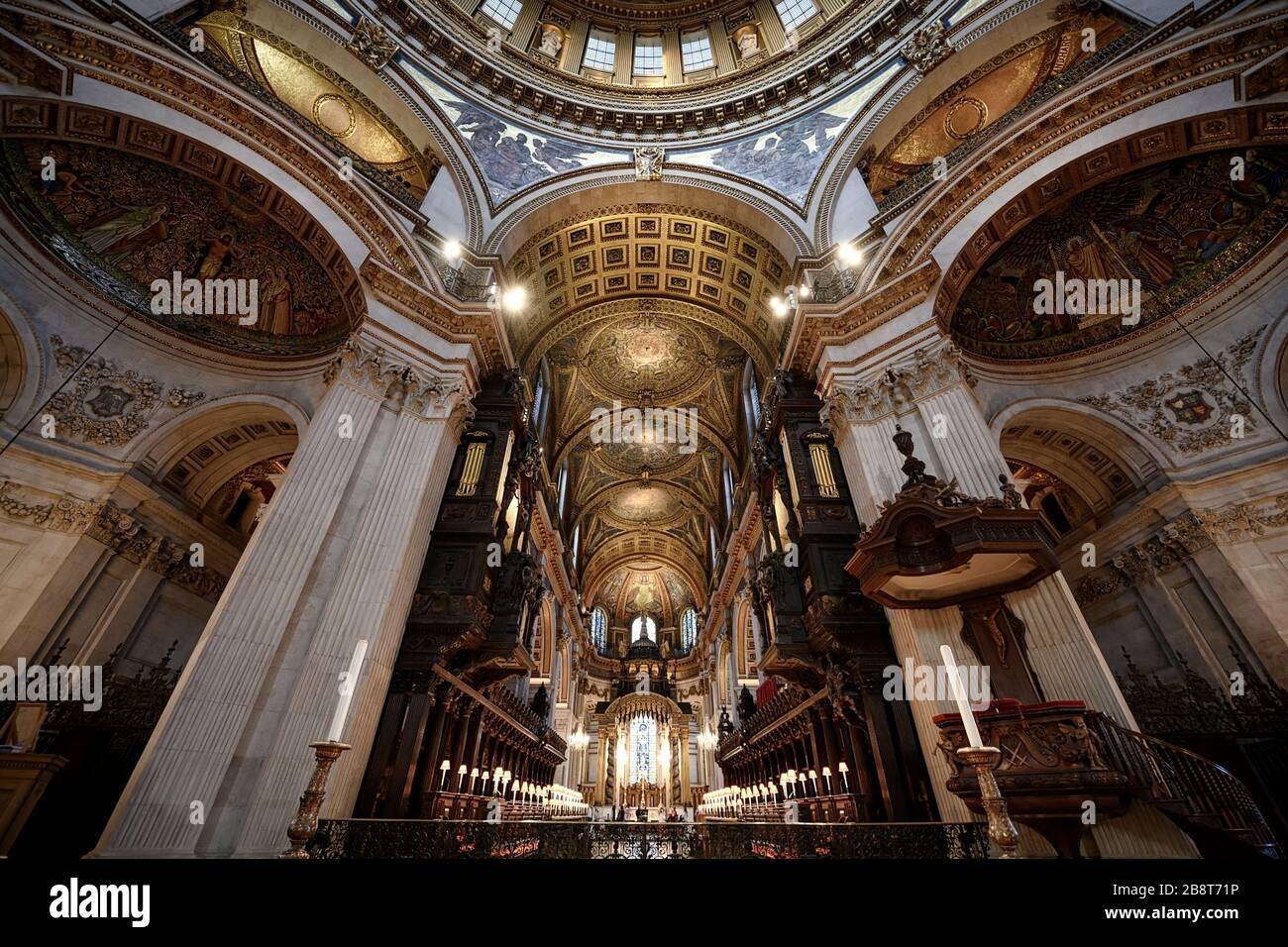 Interior architectural view of the Saint Pauls cathedral in London Stock Photo
