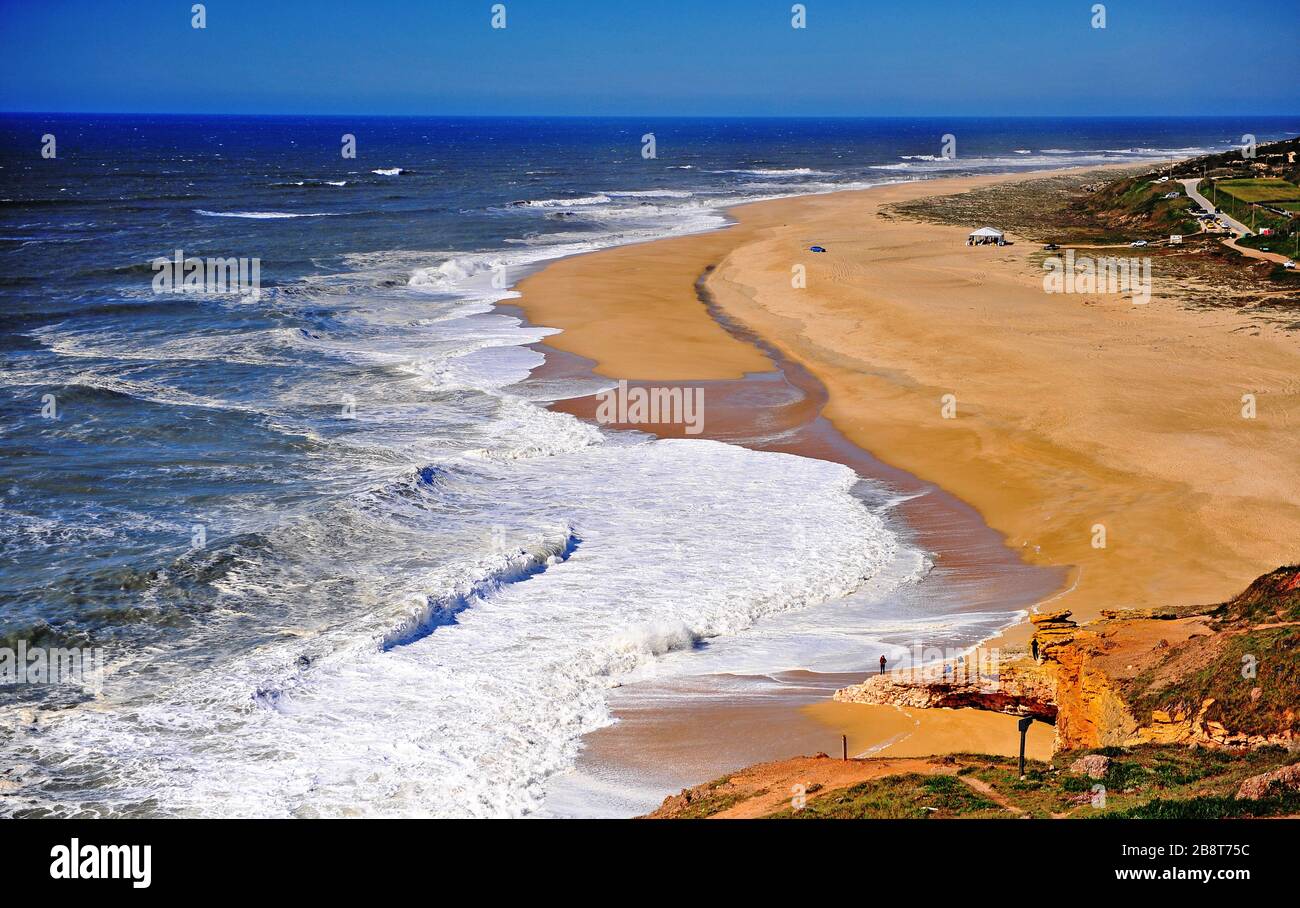 The North beach at Nazare town in Portugal Stock Photo