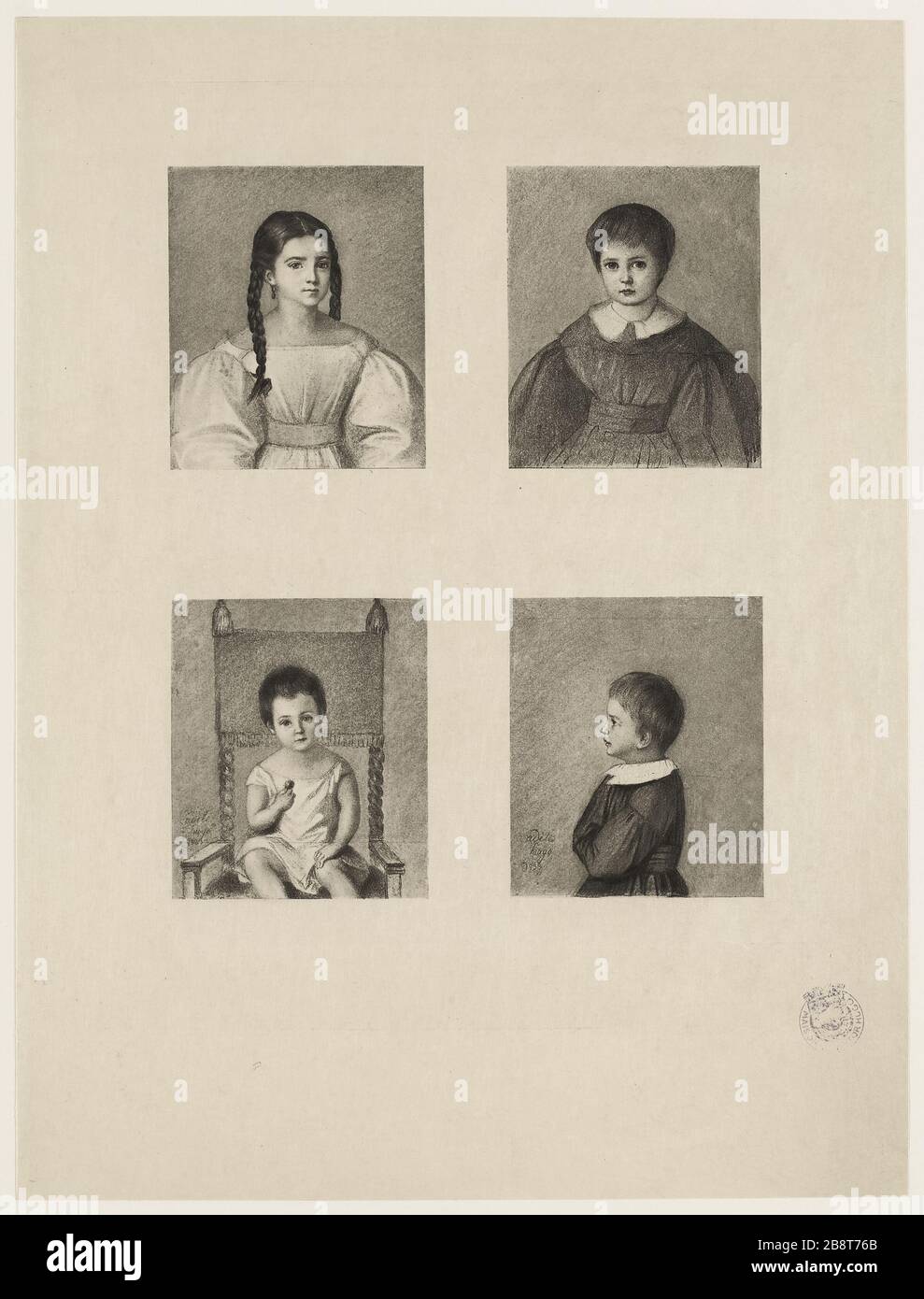 Léopoldine, Charles, François-Victor and Adele Hugo, Victor Hugo children. Stock Photo