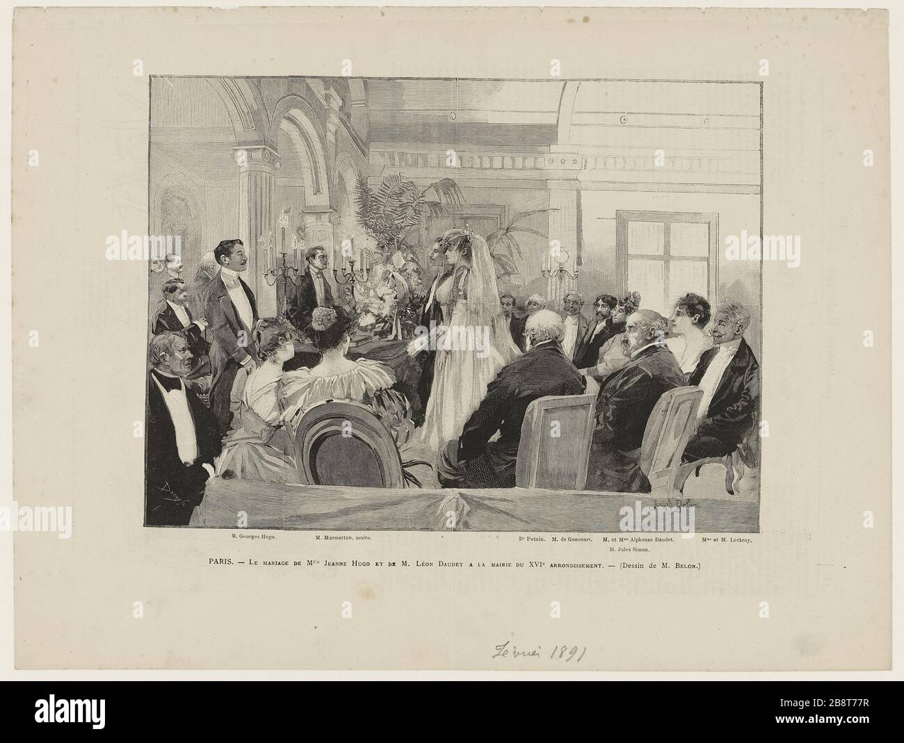 Paris.- The Marriage of Miss Jeanne Hugo and Daudet M.Léon at City Hall sixteenth arrondissement. Stock Photo
