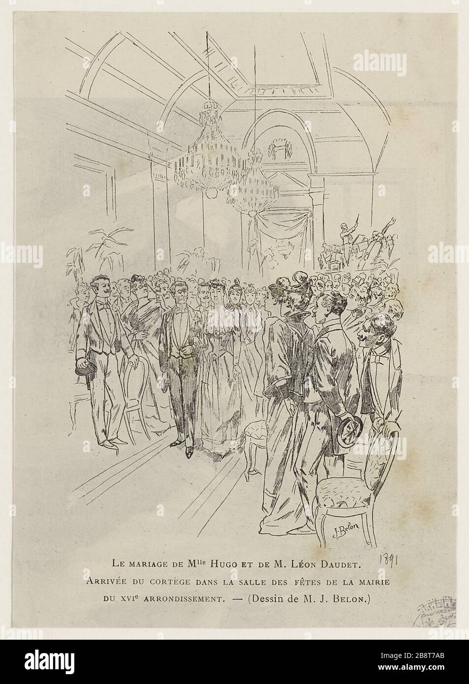 The Marriage of Miss Hugo and M.Léon Daudet. Arrival of the procession in the hall of the City Council of the sixteenth arrondissement. Stock Photo