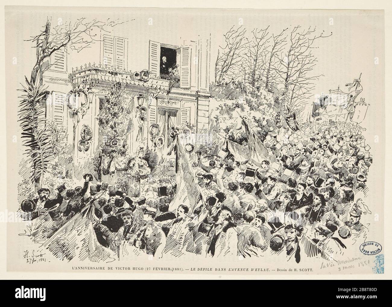 The anniversary of Victor Hugo (27 February 1881). The parade in the Avenue d'Eylau Stock Photo