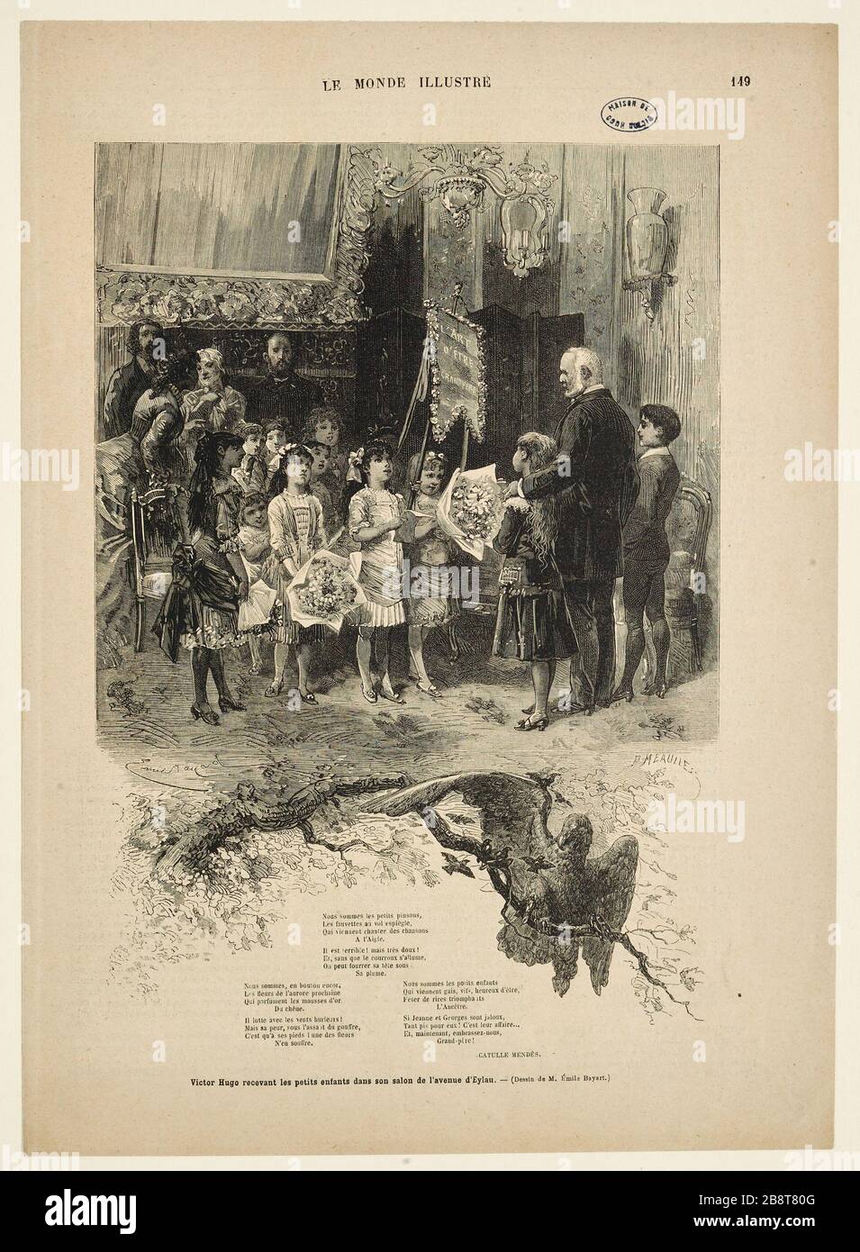 Victor Hugo receiving small children in the living room of the Avenue d'Eylau. Stock Photo