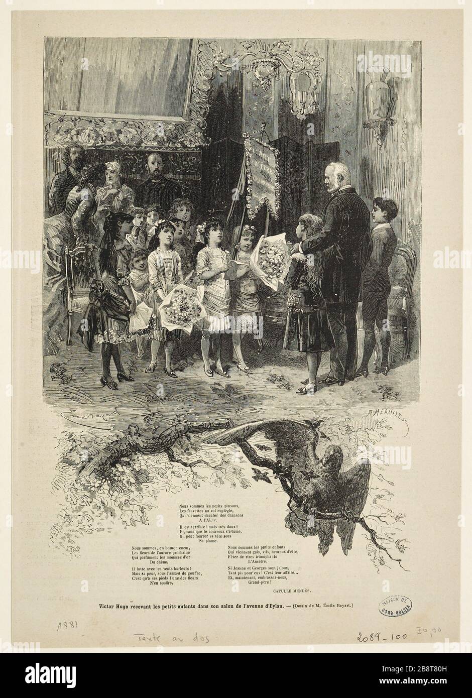 Victor Hugo receiving small children in the living room of the Avenue d'Eylau. Stock Photo