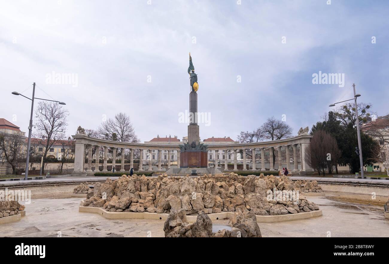 Vienna, Austria. Soviet War Memorial known as the Heroes Monument of the Red Army and fountain on Schwarzenbergplatz. Stock Photo