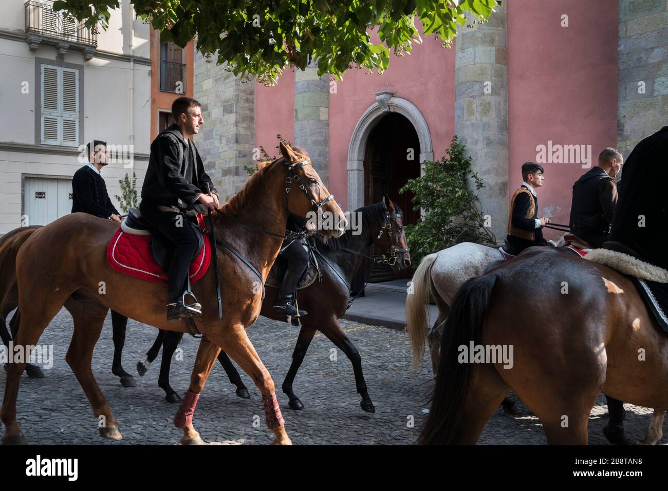 Every august small village celebrates a traditional and religious meaning horse races in its streets. Santu Lussurgiu, Sardinia (Italia, Italy) Stock Photo
