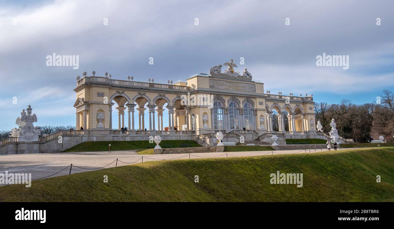 Vienna, Austria. The Gloriette in Great Parterre garden of Schoenbrunn Palace (Schloss Schonbrunn) is beautiful architectural building Stock Photo
