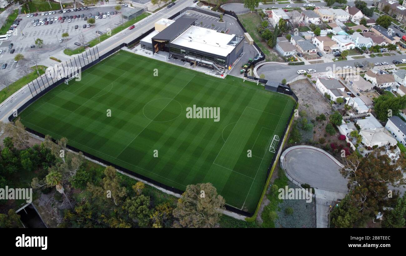 General overall aerial view of the Los Angeles FC Performance Center on the  campus of Cal