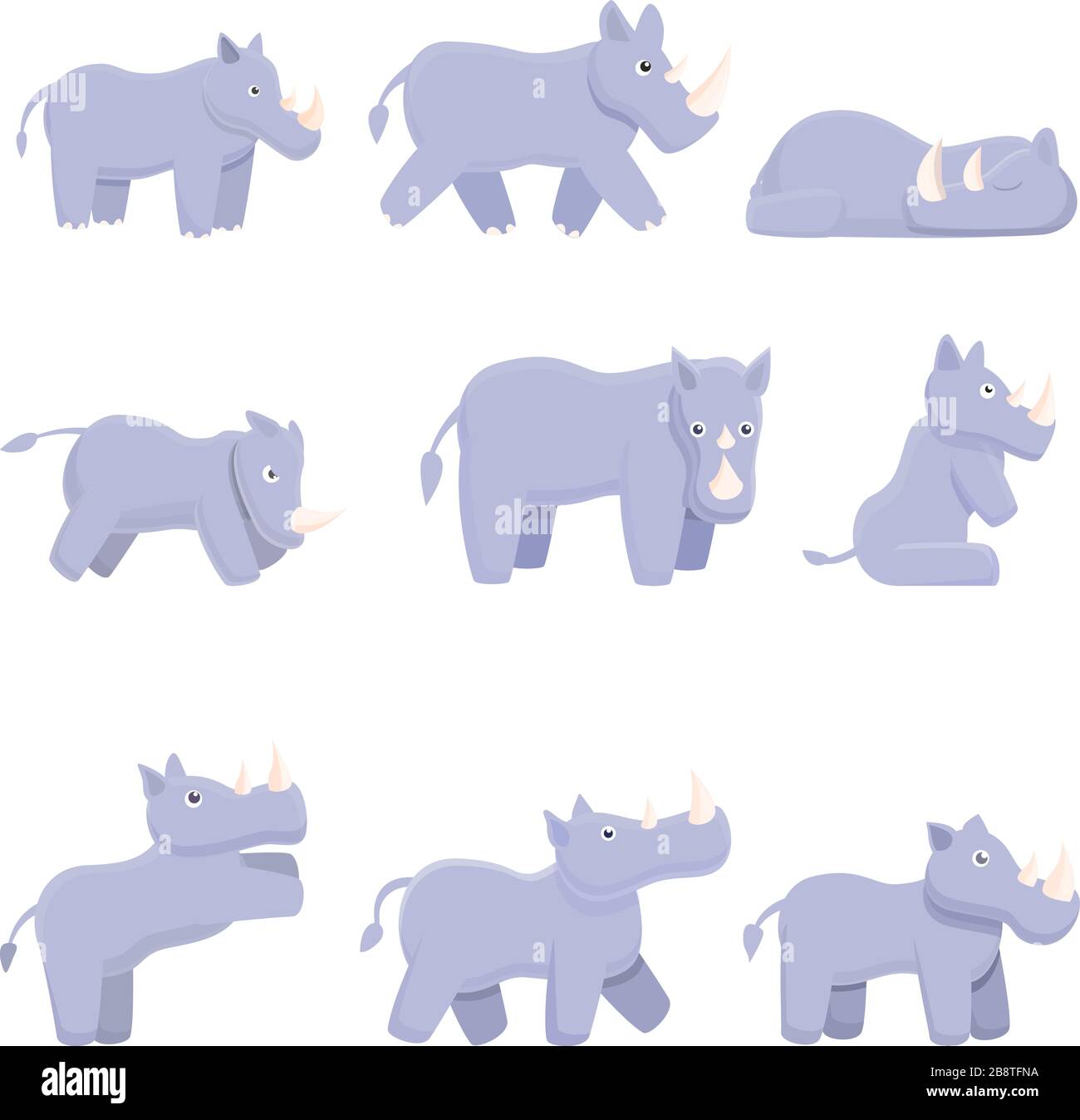 Rhino icons set. Cartoon set of rhino vector icons for web design Stock Vector