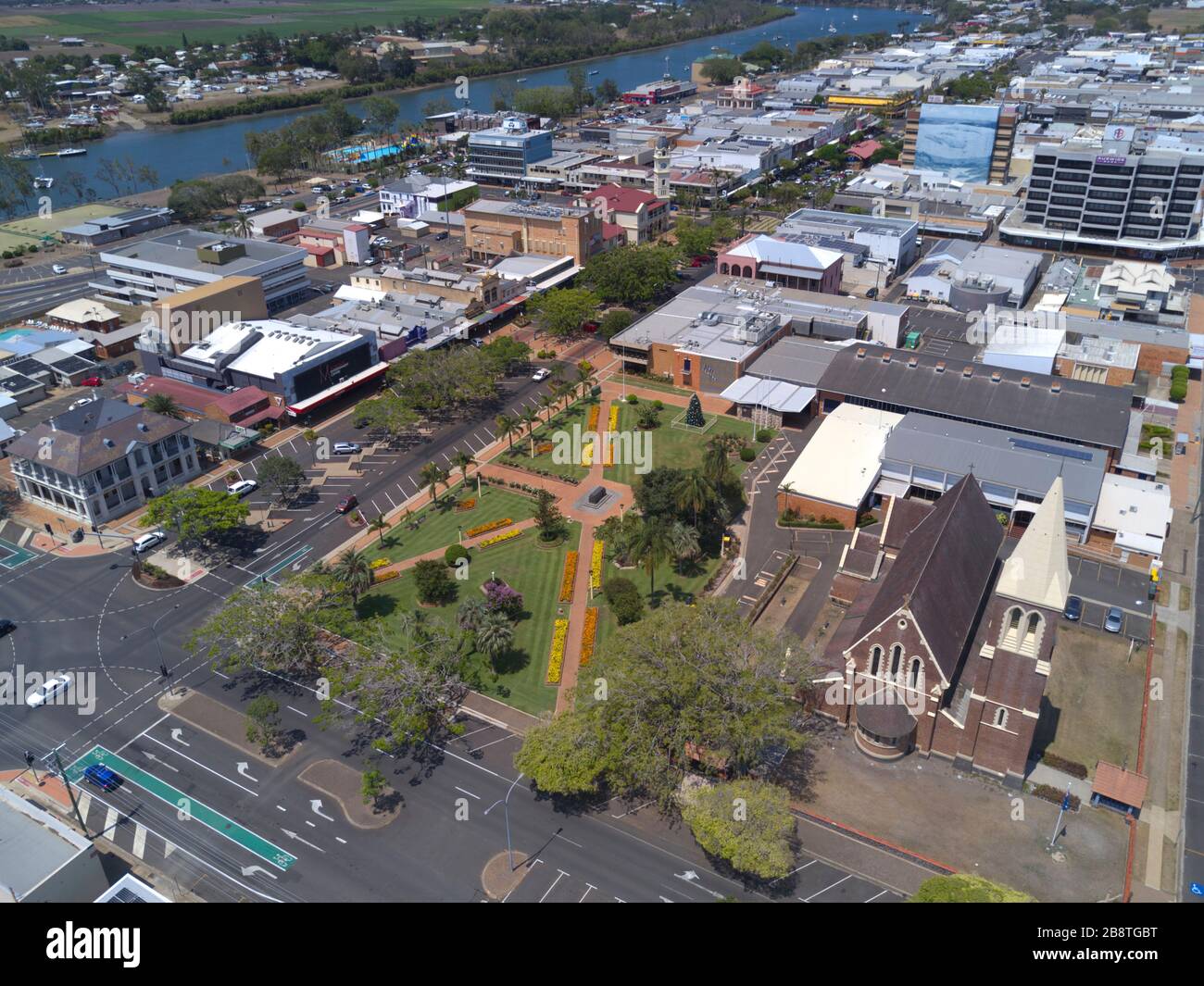 Aerial of Buss Park on Bourbong Street Bundaberg Queensland Australia