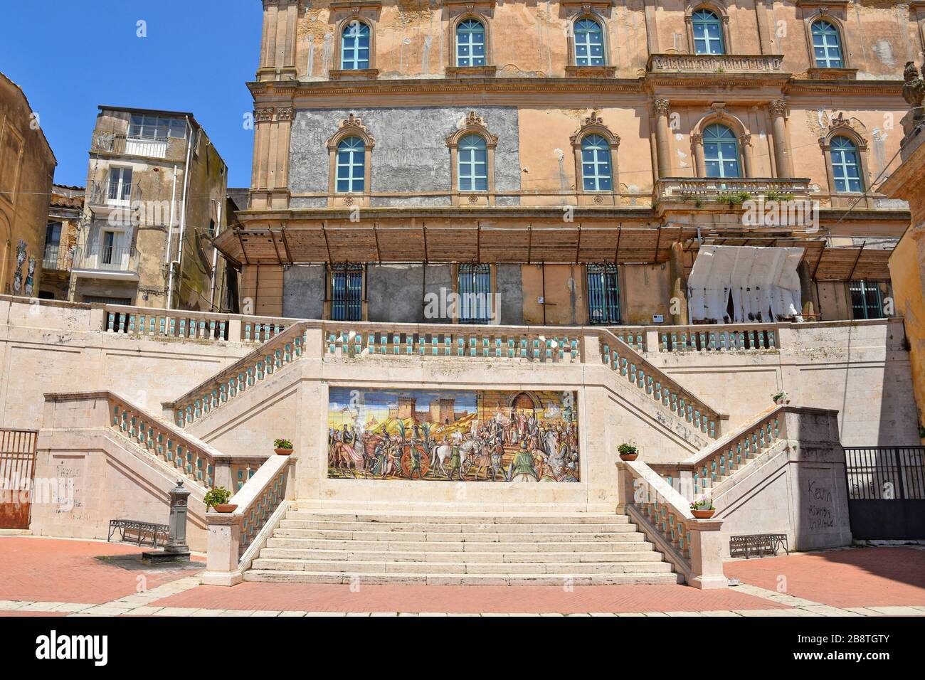 Buildings with baroque architecture in Caltagirone, city of Sicily in Italy Stock Photo