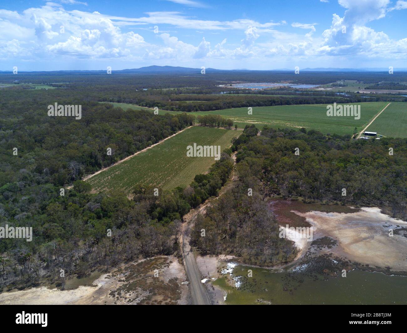 Aerial of coastal land being developed for sugar cane plantations at Norval Park north of Bundaberg Queensland Australia Stock Photo