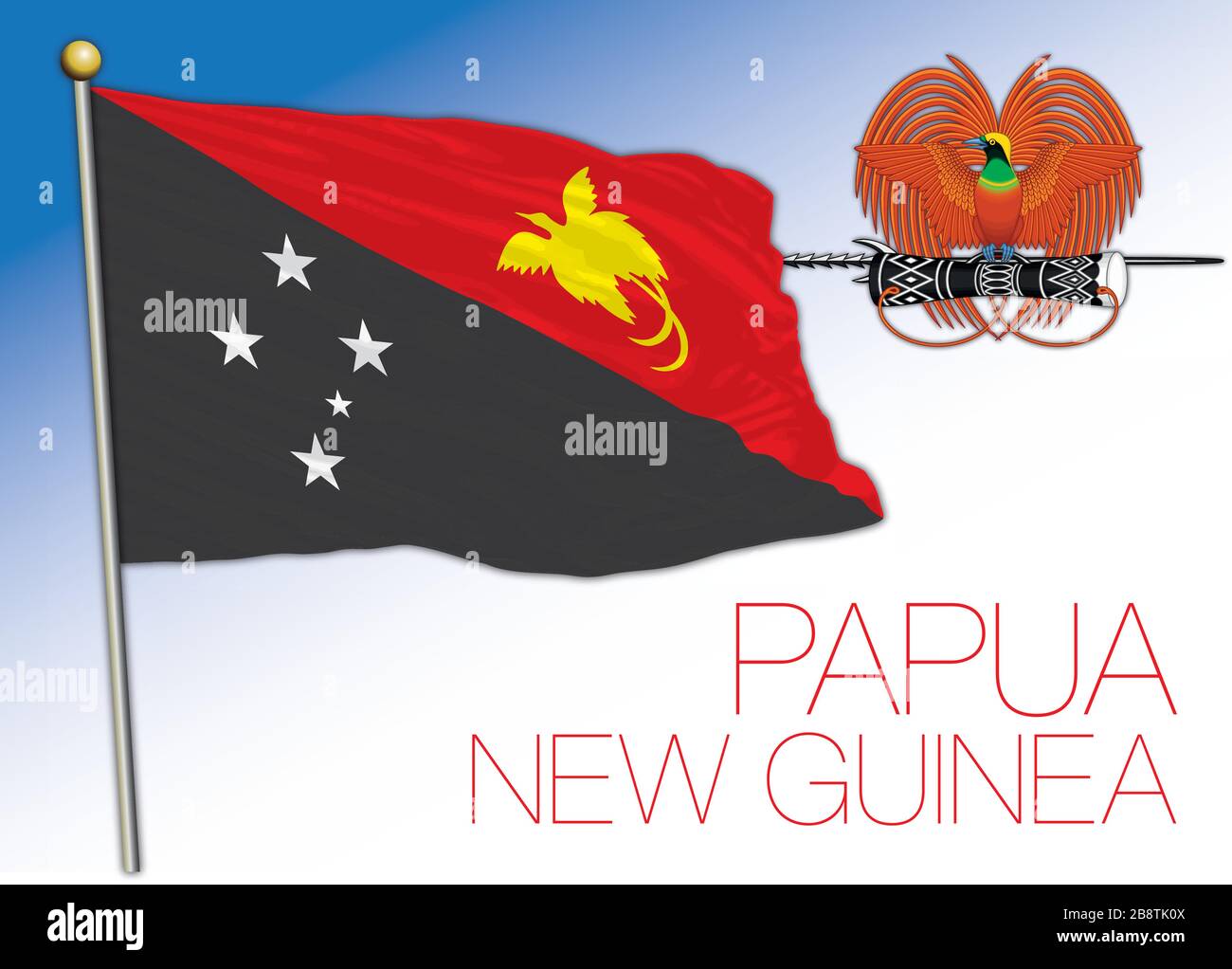 Papua New Guinea ogfficial national flag and coat of arms, australasian country, vector illustration Stock Vector