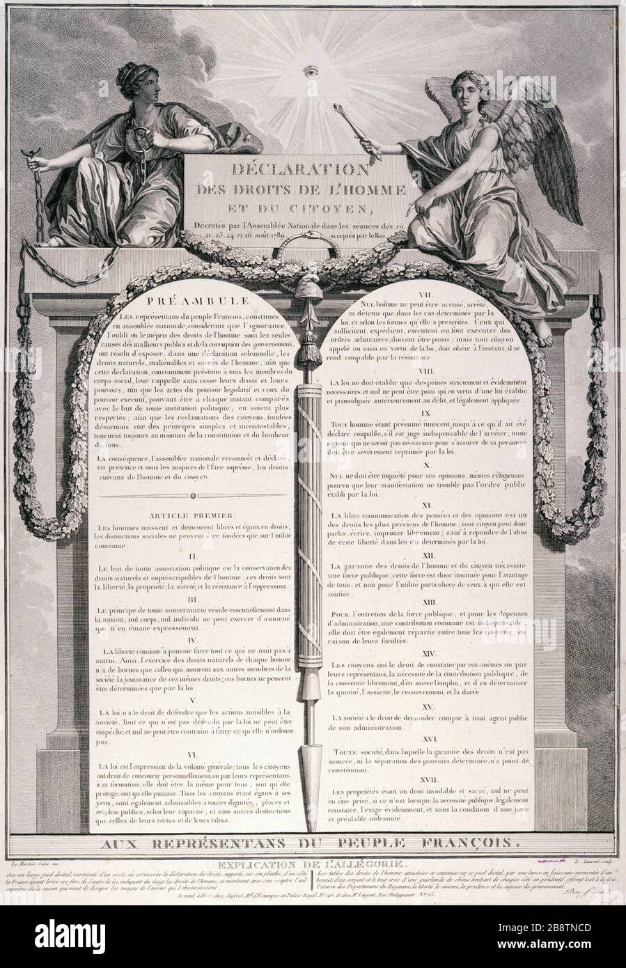 DECLARATION OF HUMAN RIGHTS AND THE CITIZEN Jean-Jacques Le Barbier l'aîné (1738-1826). 'Déclaration des droits de l'homme et du citoyen', août 1789. Paris, musée Carnavalet. Stock Photo