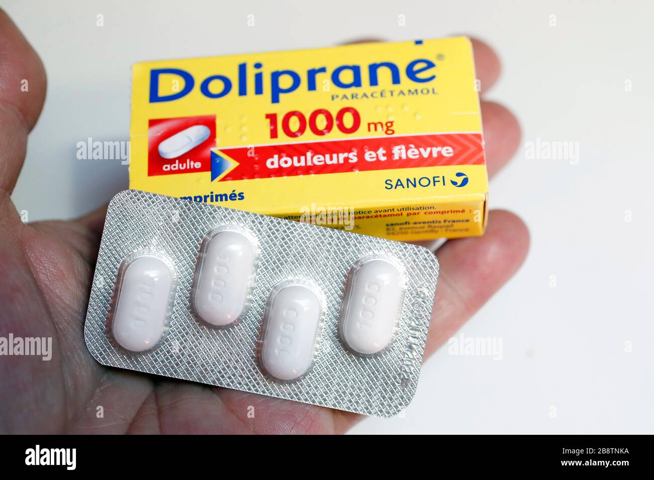 Paracetamol advised to treat the symptoms of Coronavirius (COVID-19). France. Stock Photo