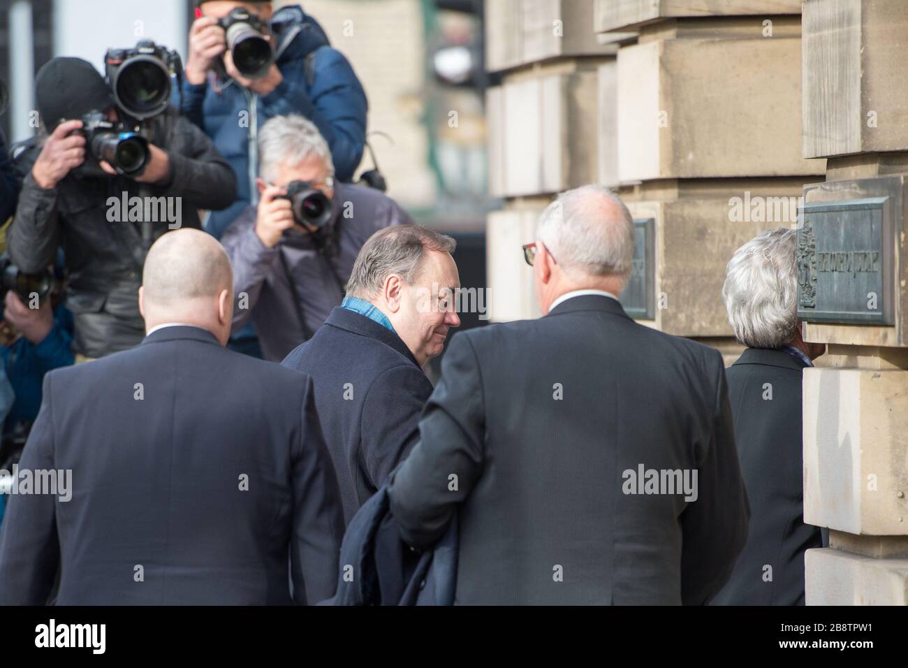 Edinburgh, UK. 23rd Mar, 2020. Pictured: Alex Salmond - Former First Minister of Scotland and Former Leader of the Scottish National Party (SNP). Alex Salmond is seen arriving at the High Court on day eleven of his trial, where the Jury are expected to return a verdict later today. Credit: Colin Fisher/Alamy Live News Stock Photo