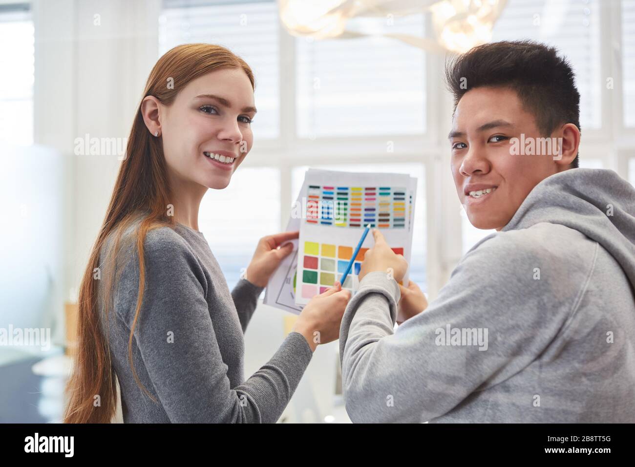 Creative graphic design team in the color selection with color palette for a customer project Stock Photo