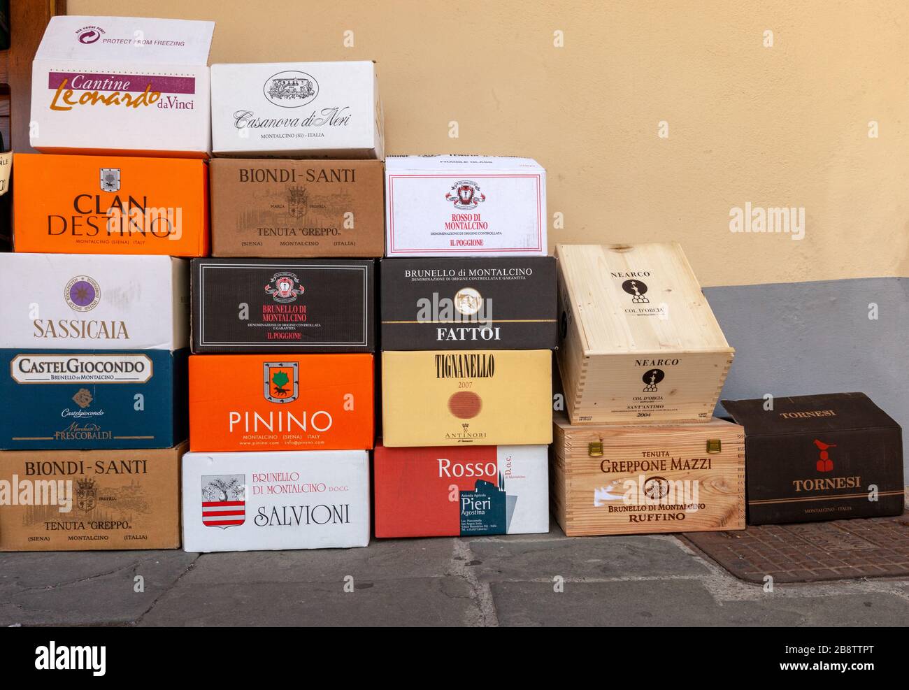 Montalcino, Italy September 13, 2011 Wine boxes at the wine shop in