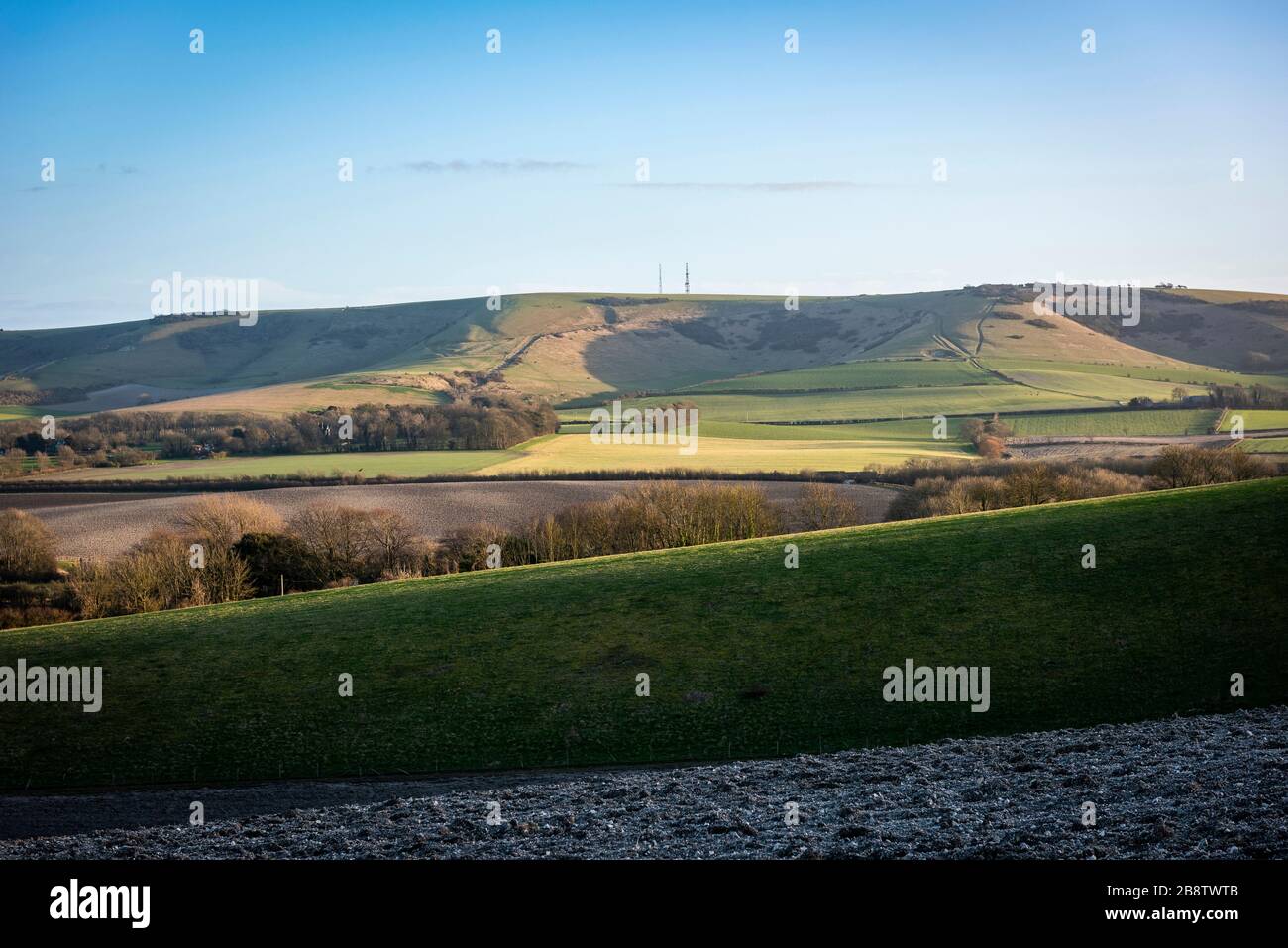 Firle Beacon viewed from Glynde near Lewes, East Sussex, UK Stock Photo