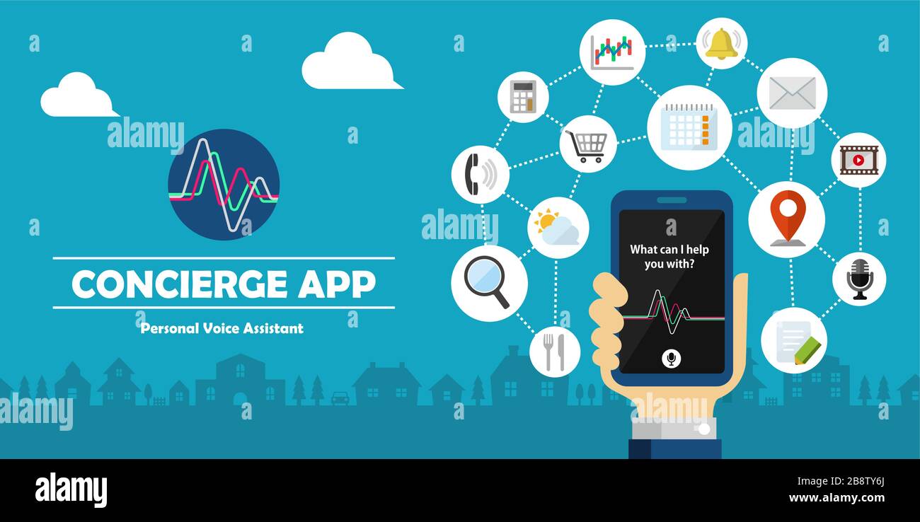 Concierge app ( personal voice assistant ) vector banner illustration Stock Vector