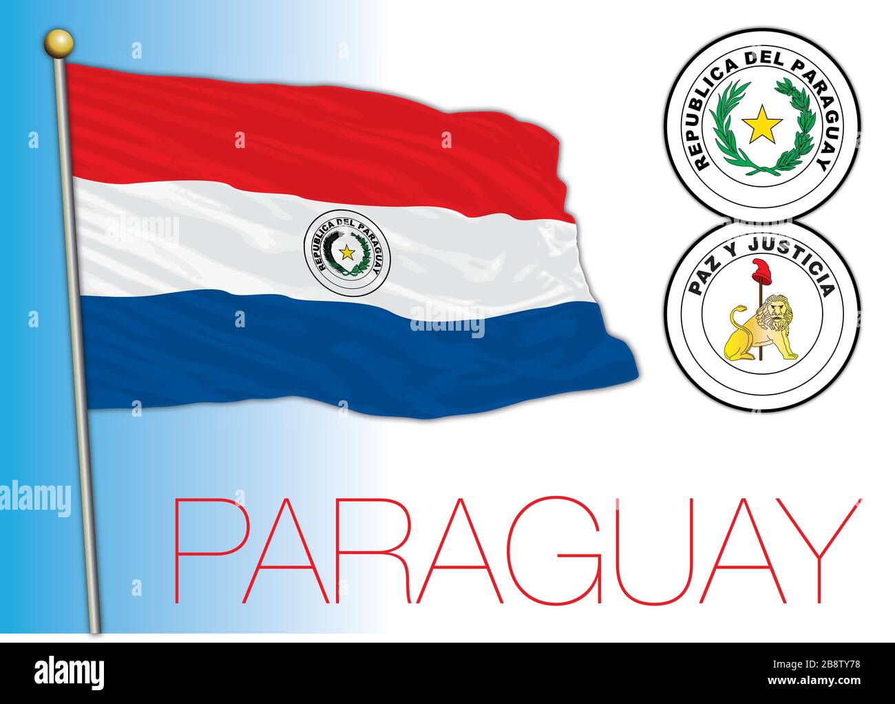 Paraguay official national flag and coat of arms, south america, vector illustration Stock Vector