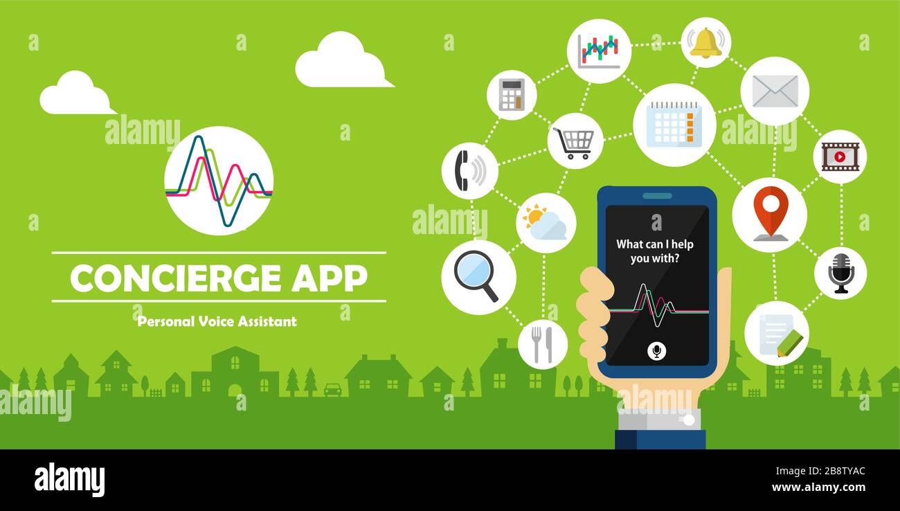 Concierge app ( personal voice assistant ) vector banner illustration Stock Vector