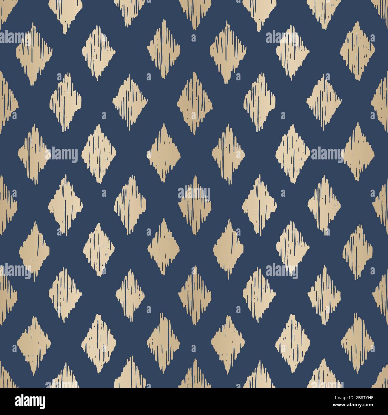 Hand-Drawn Gold Foil Ikat Diamonds Vector Seamless Pattern Stock Vector