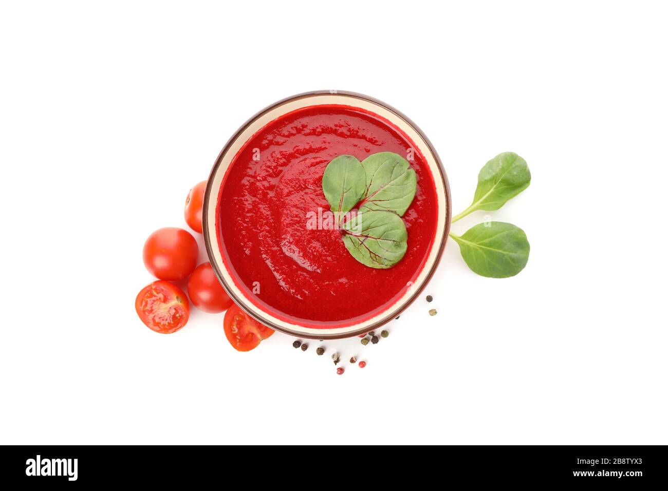 Tomato soup and ingredients isolated on white background Stock Photo ...