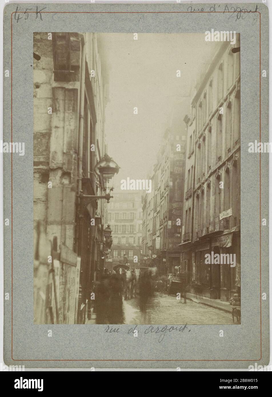 Street Argout. The street Argout, view taken from rue Etienne Marcel, 1st and 2nd districts, Paris. La rue d'Argout, vue prise depuis la rue Etienne-Marcel, Paris (Ier arr. et IIème arr.) . Photographie anonyme. Paris, musée Carnavalet. Stock Photo