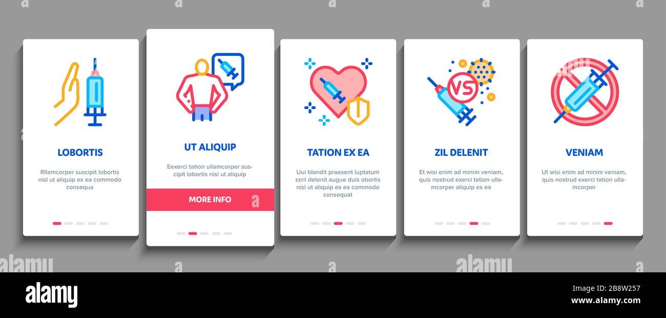 Vaccination Syringe Onboarding Elements Icons Set Vector Stock Vector
