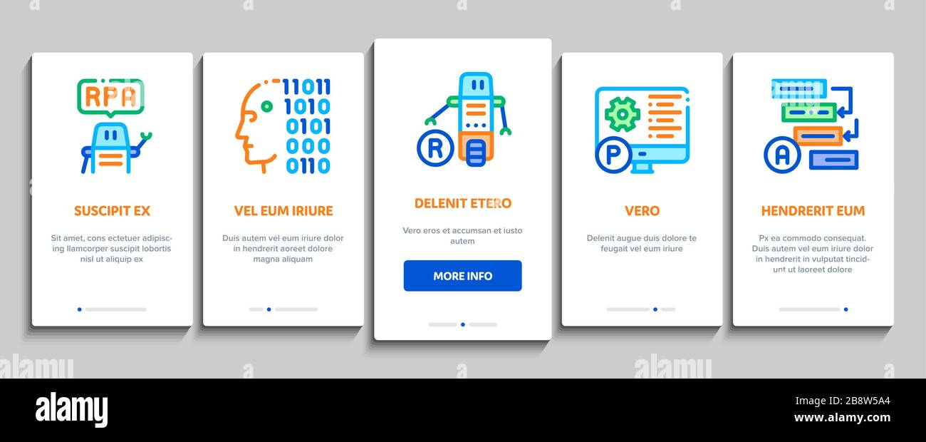 Rpa Robotic Process Automation Onboarding Elements Icons Set Vector Stock Vector