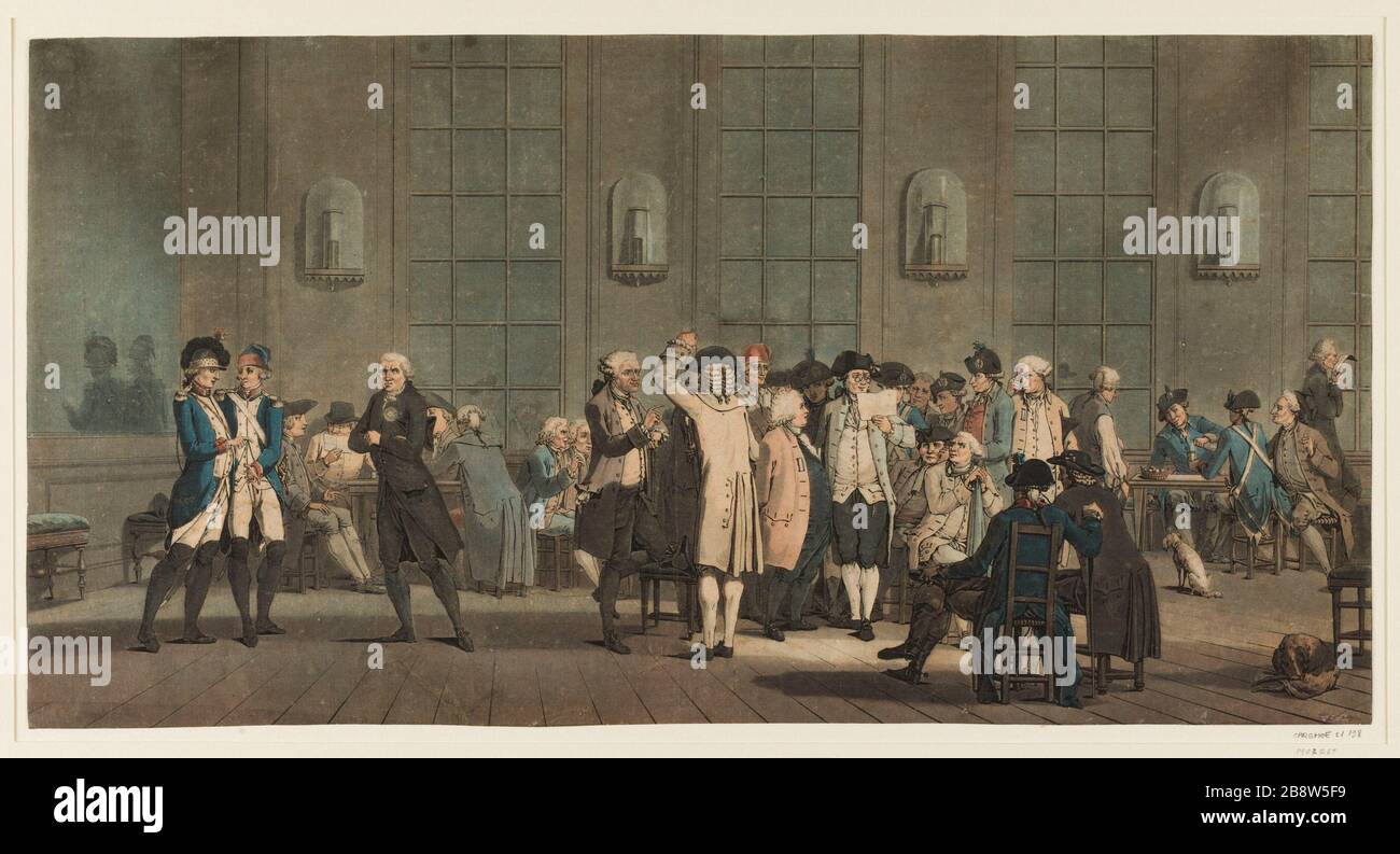 Coffee Patriots Jean-Baptiste Morret (ou Morrette ou Morette, 1790-1820). 'Le café des patriotes'. Eau-forte en couleurs, aquatinte. Paris, musée Carnavalet. Stock Photo