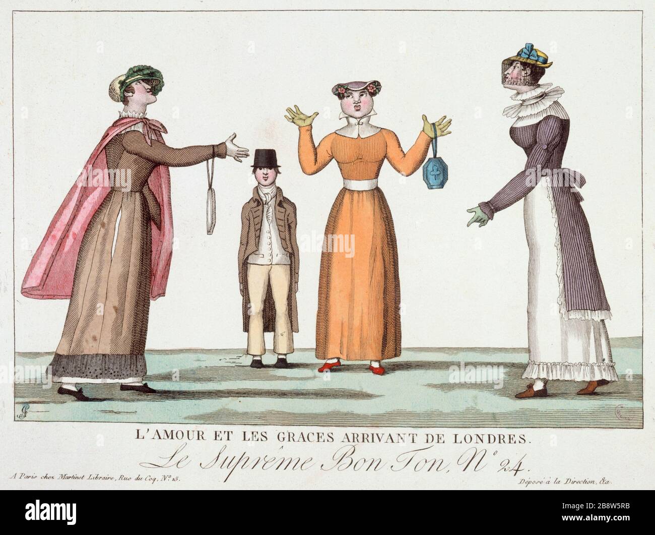 Love and the Graces arriving from London Adrien Godefroy (1777-1865). 'L'Amour et les Grâces arrivant de Londres', Le Suprême Bon Ton, n°24. Gravure. Paris, musée Carnavalet. Stock Photo