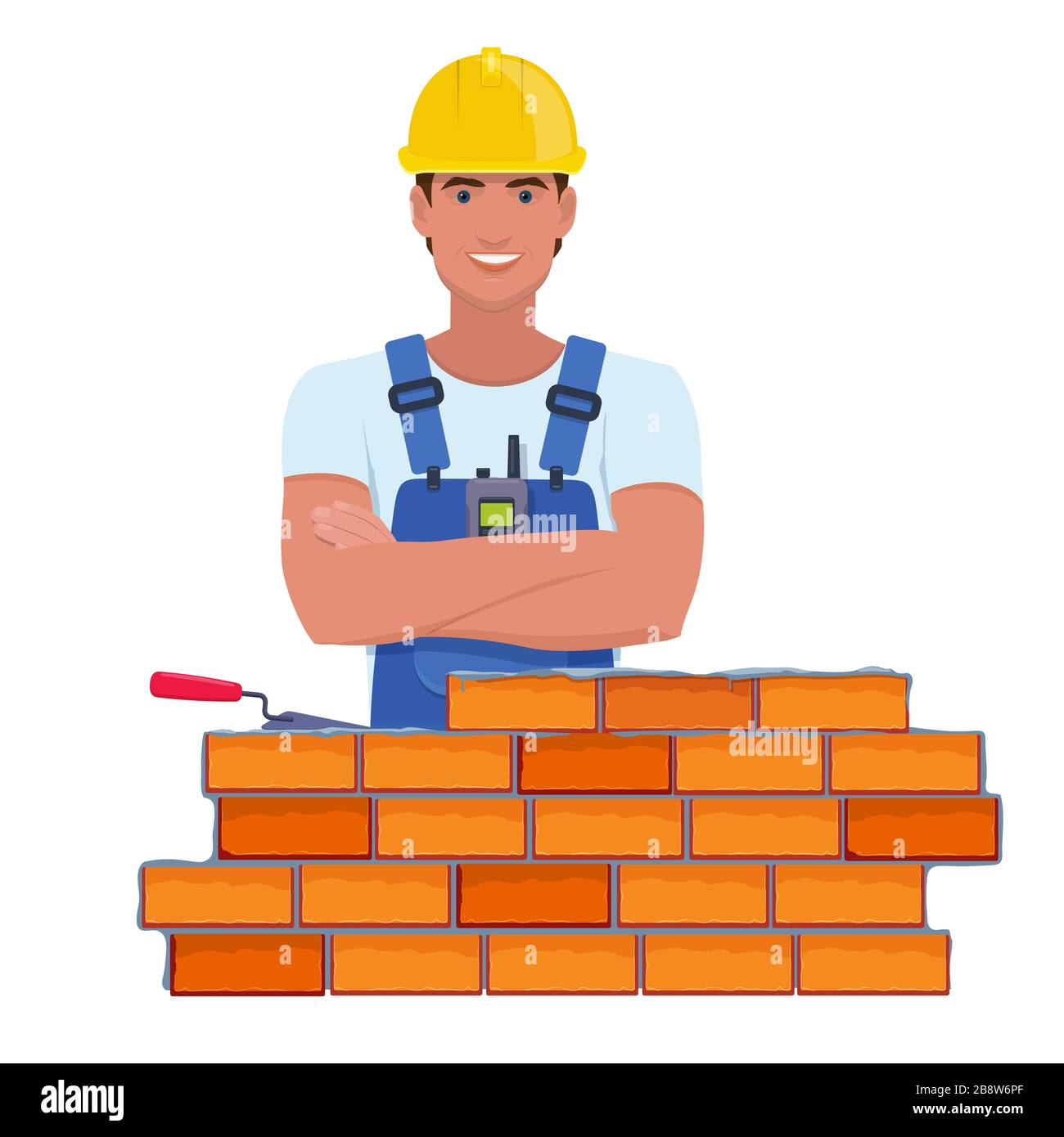 Illustration of professional builder with arms crossed Stock Vector