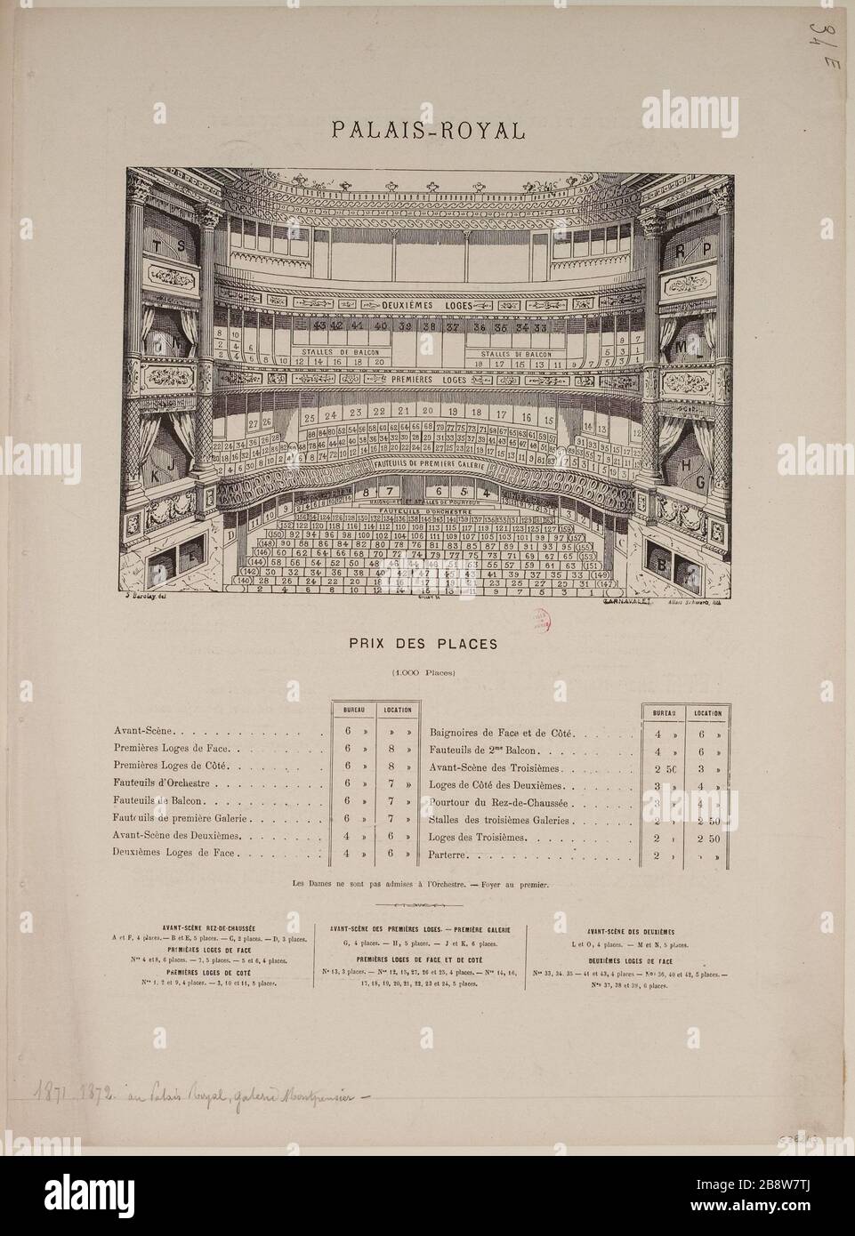 Layout and ticket prices of the Royal Palace Theater. Stock Photo