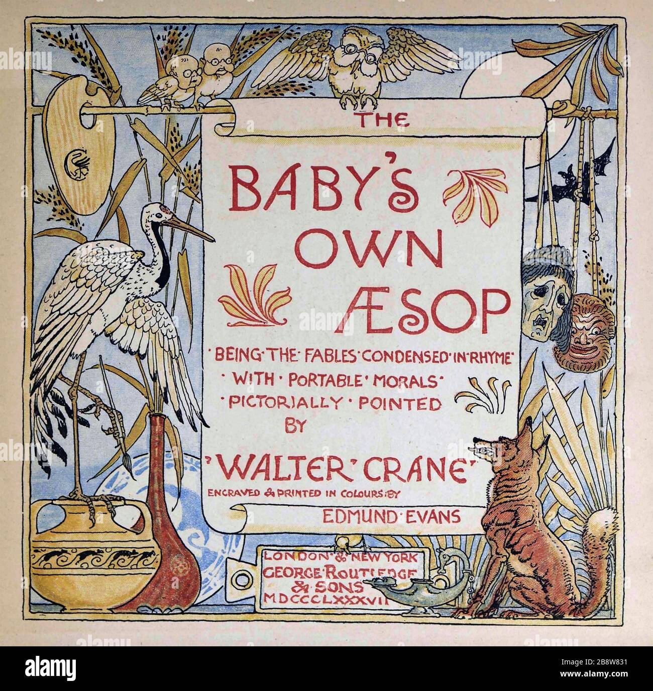 WALTER CRANE (1845-1915) English illustrator. Title pager of his Baby's Own Aesop,1887. Stock Photo
