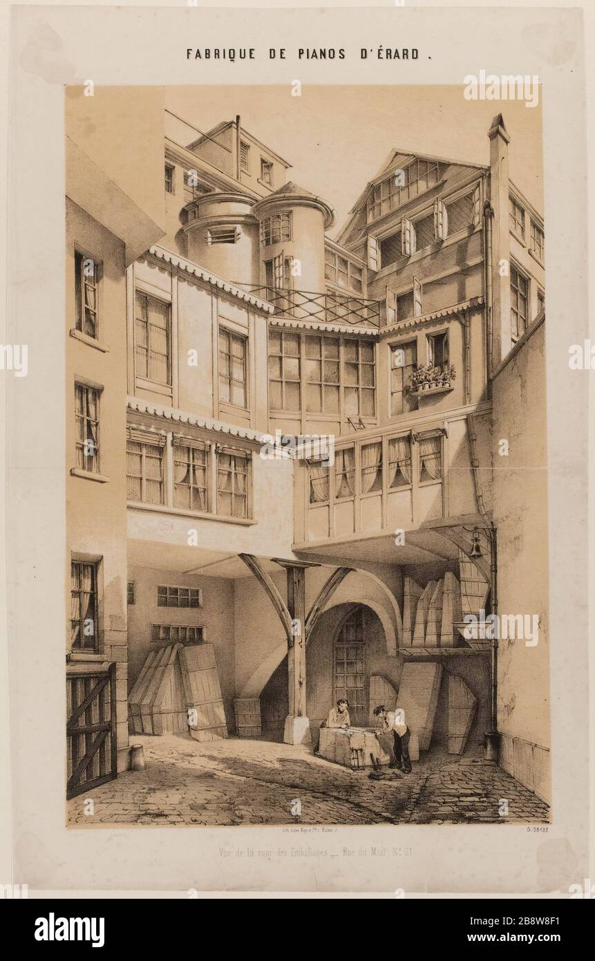 Erard piano factory. / View of the courtyard of Packaging - Rue du Mail, No. 21. Stock Photo