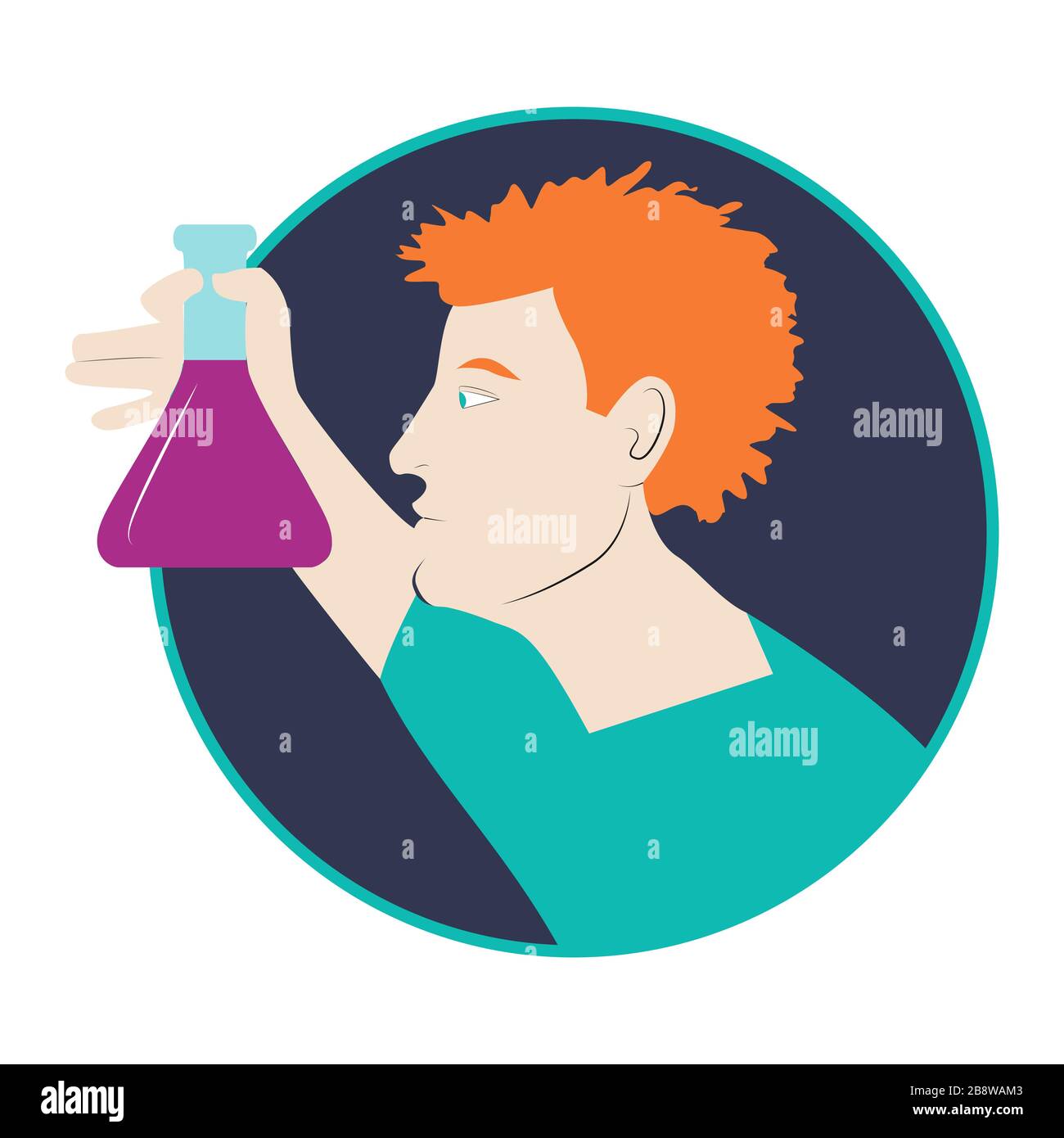 Scientists man in laboratory are holding flasks and making research. Chemistry. Flat vector illustration. Stock Vector