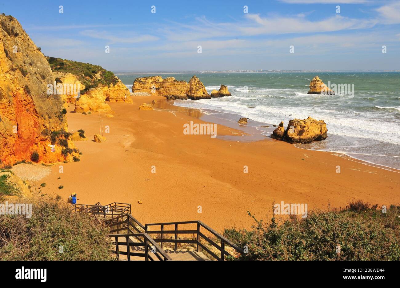 Top view of Santa Ana rocky beach in Lagos, Portugal Stock Photo