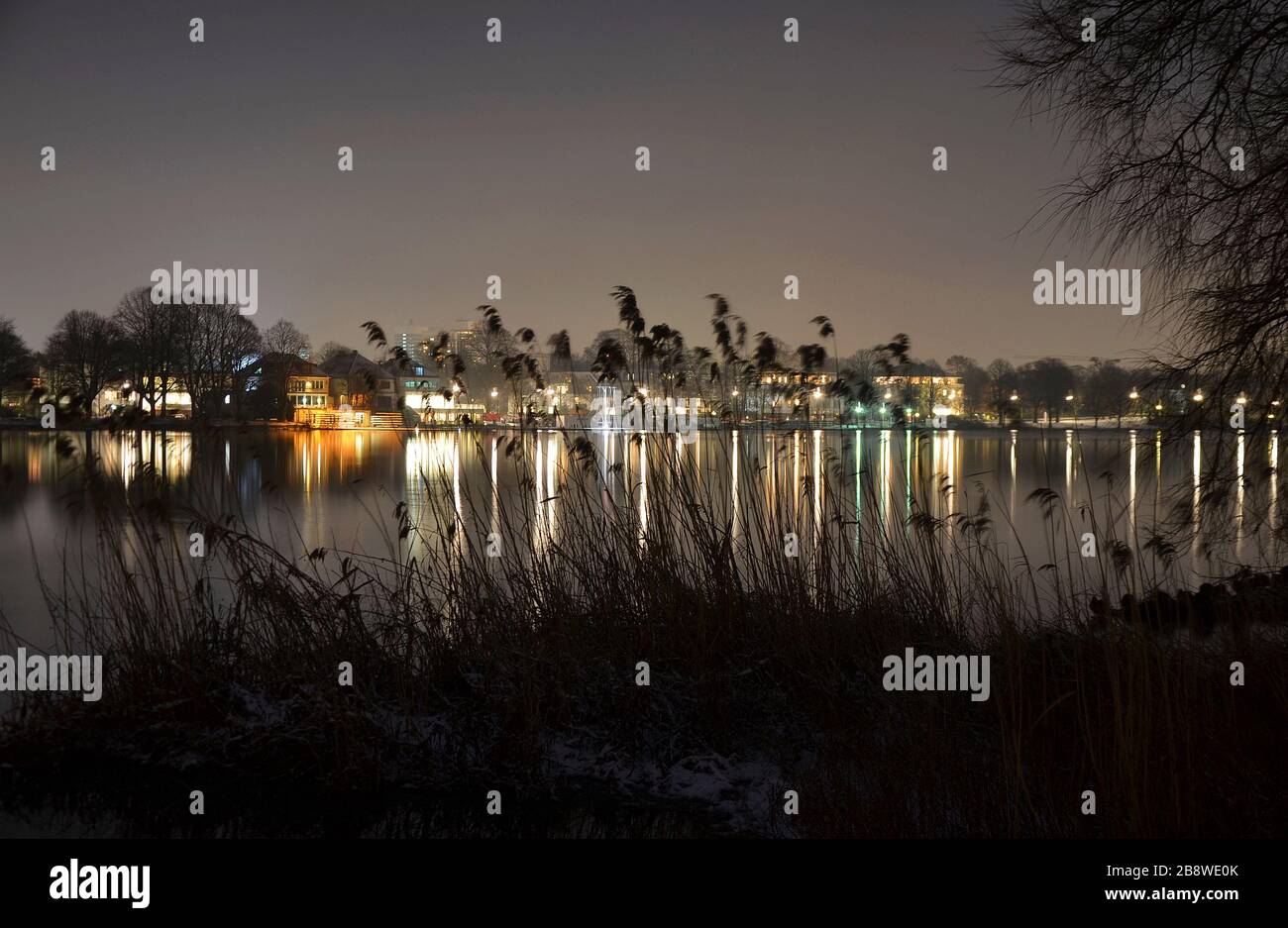 Hamburg Alster lake at night Stock Photo