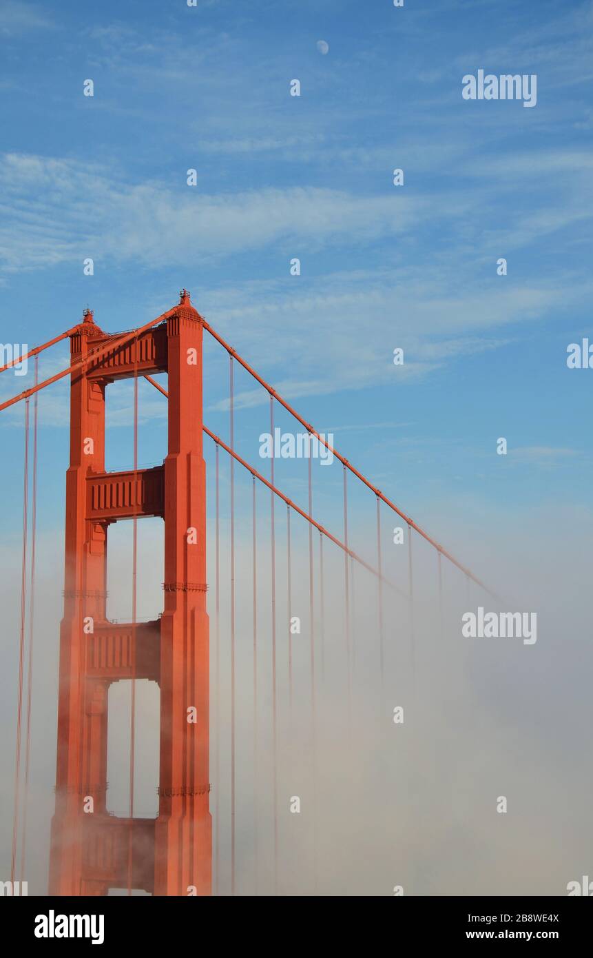 San Francisco Golden gate bridge head in the fog Stock Photo