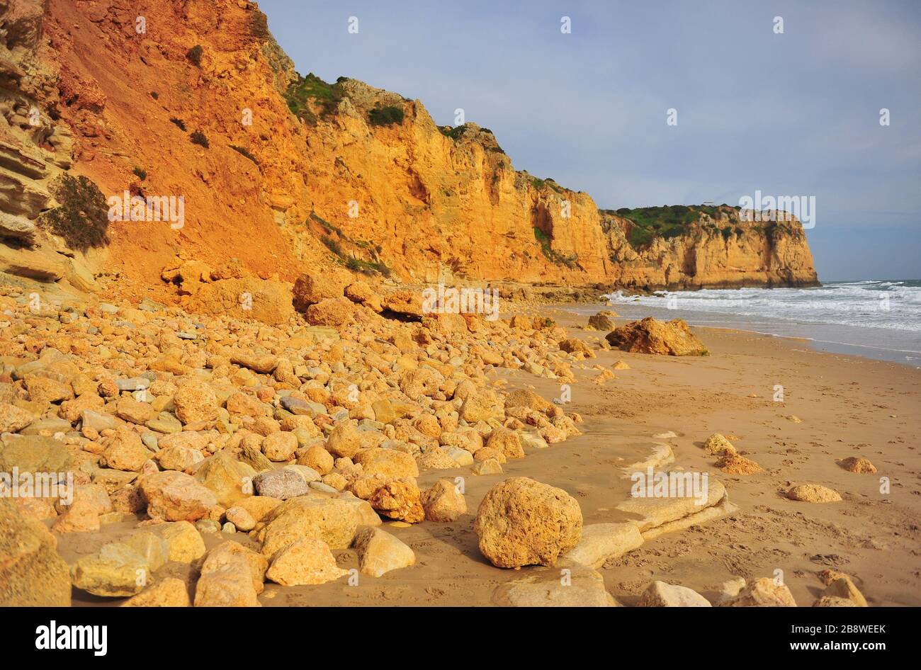 Beautiful rocky coastline at Lagos resort, Atlantic ocean, Portugal Stock Photo