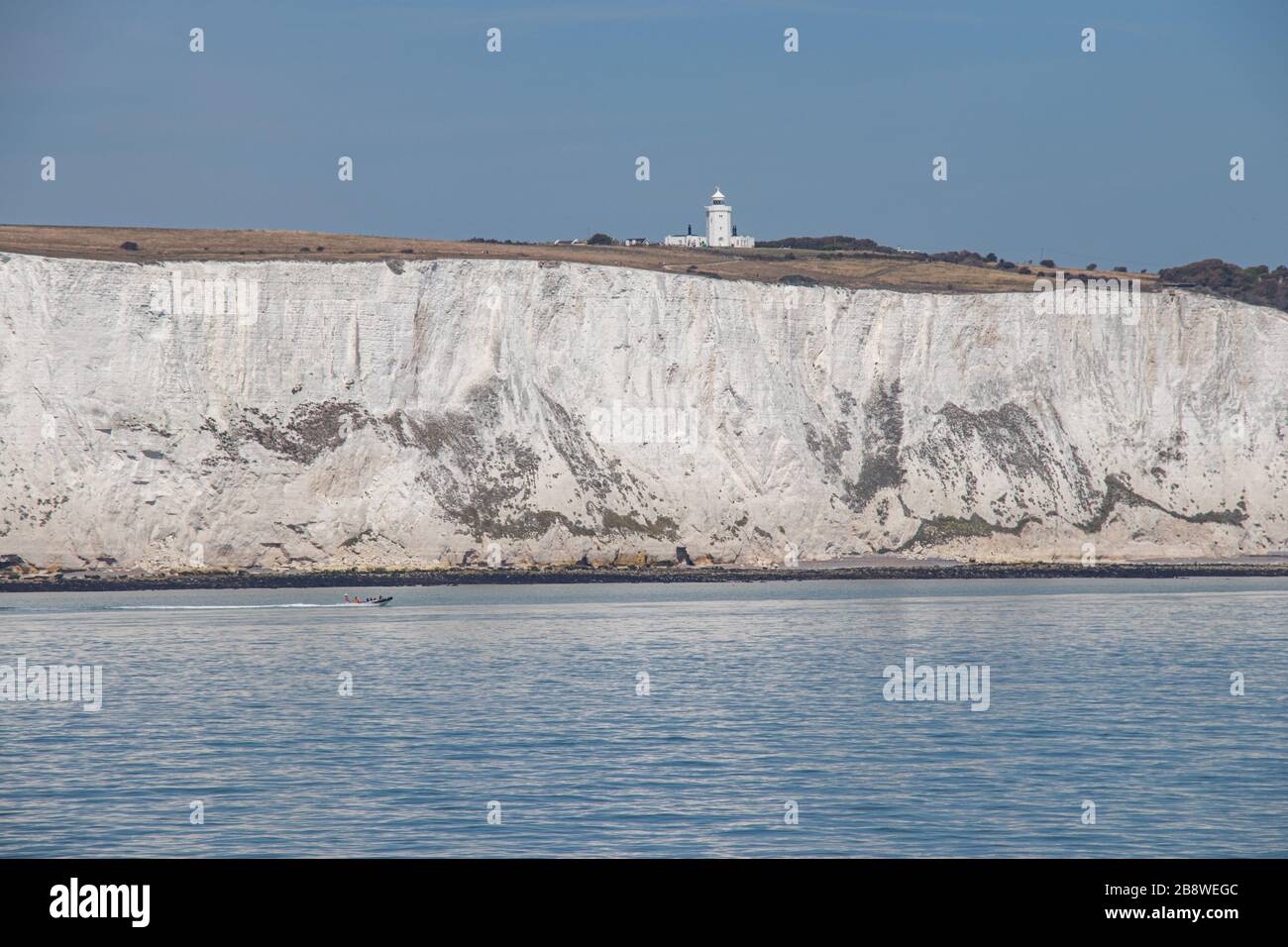 View from Ferry between Calais and Dover to the white cliffs in Great Britain United Kingdom