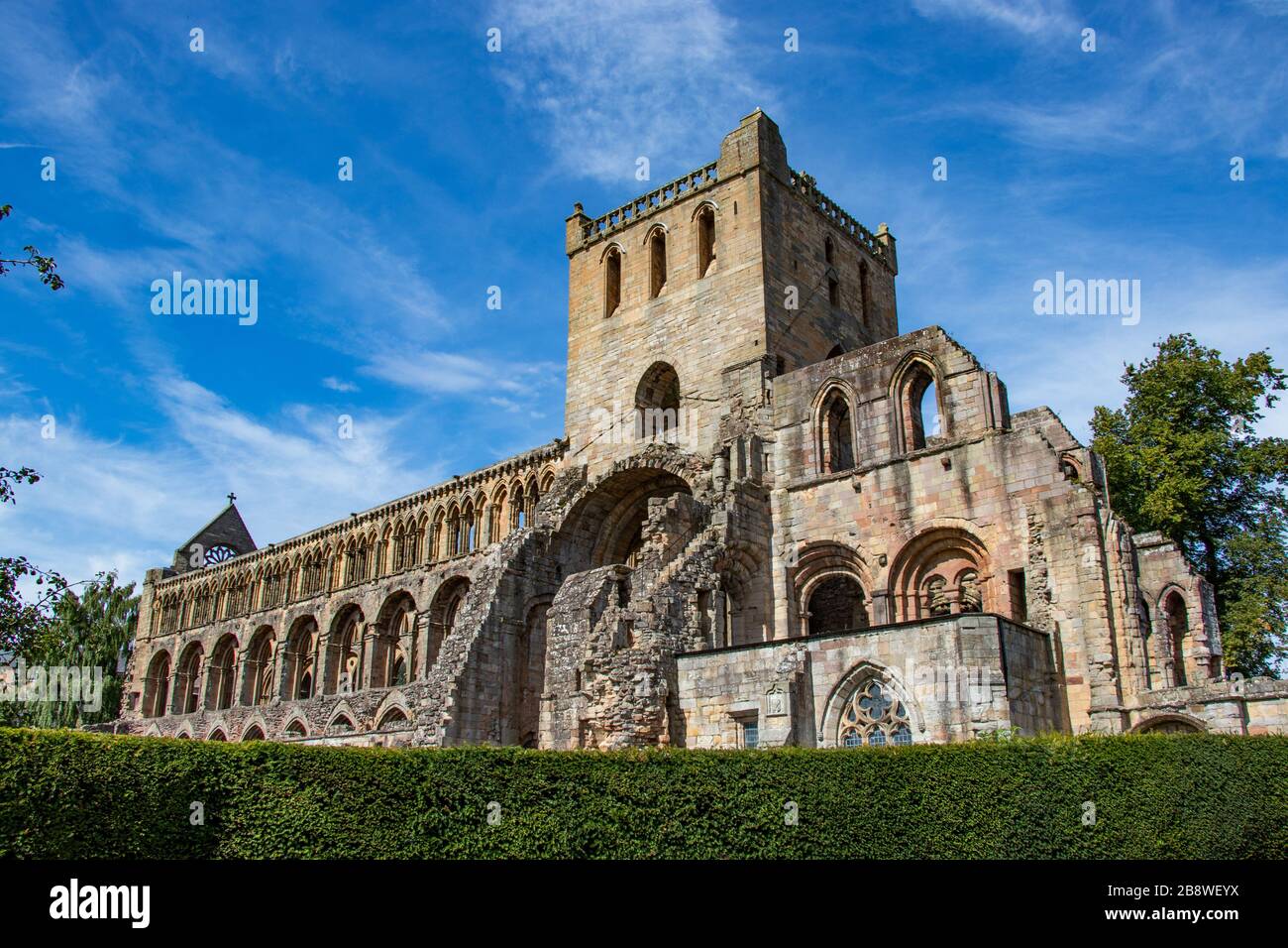 Walking around the historic Jedburgh abbey in Great Britain United Kingdom Stock Photo