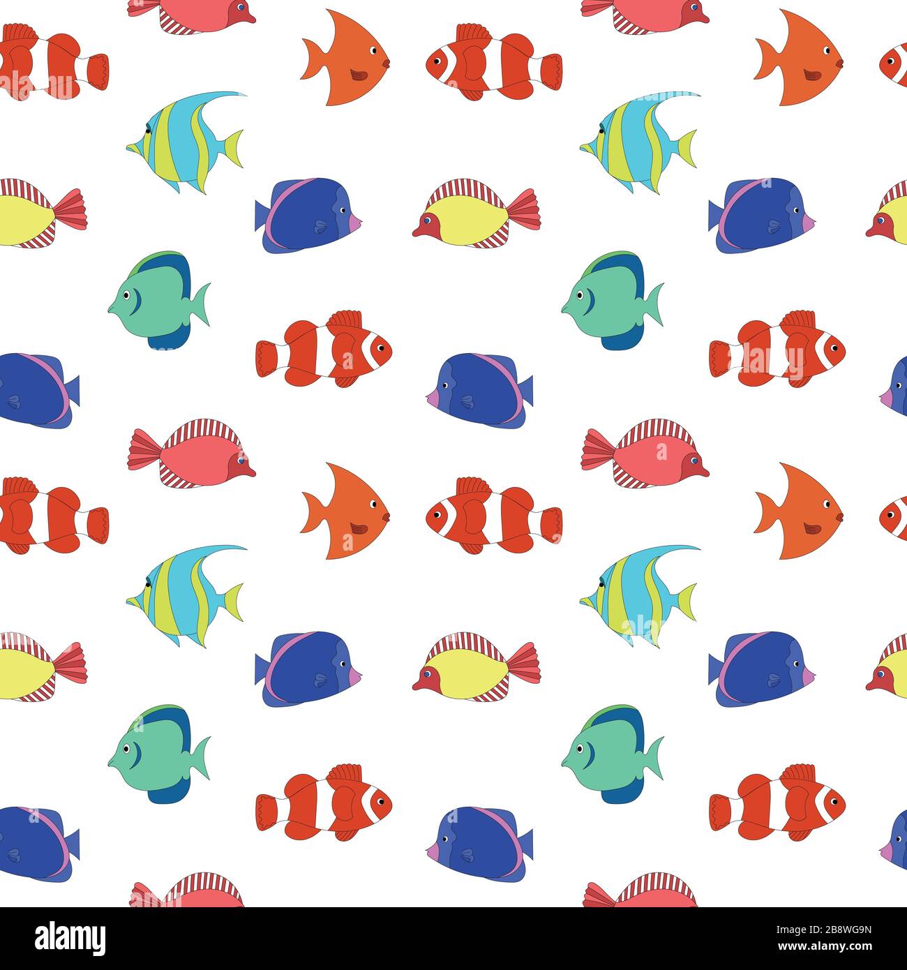 seamless pattern colored tropical Fish on white background, ornamental ...
