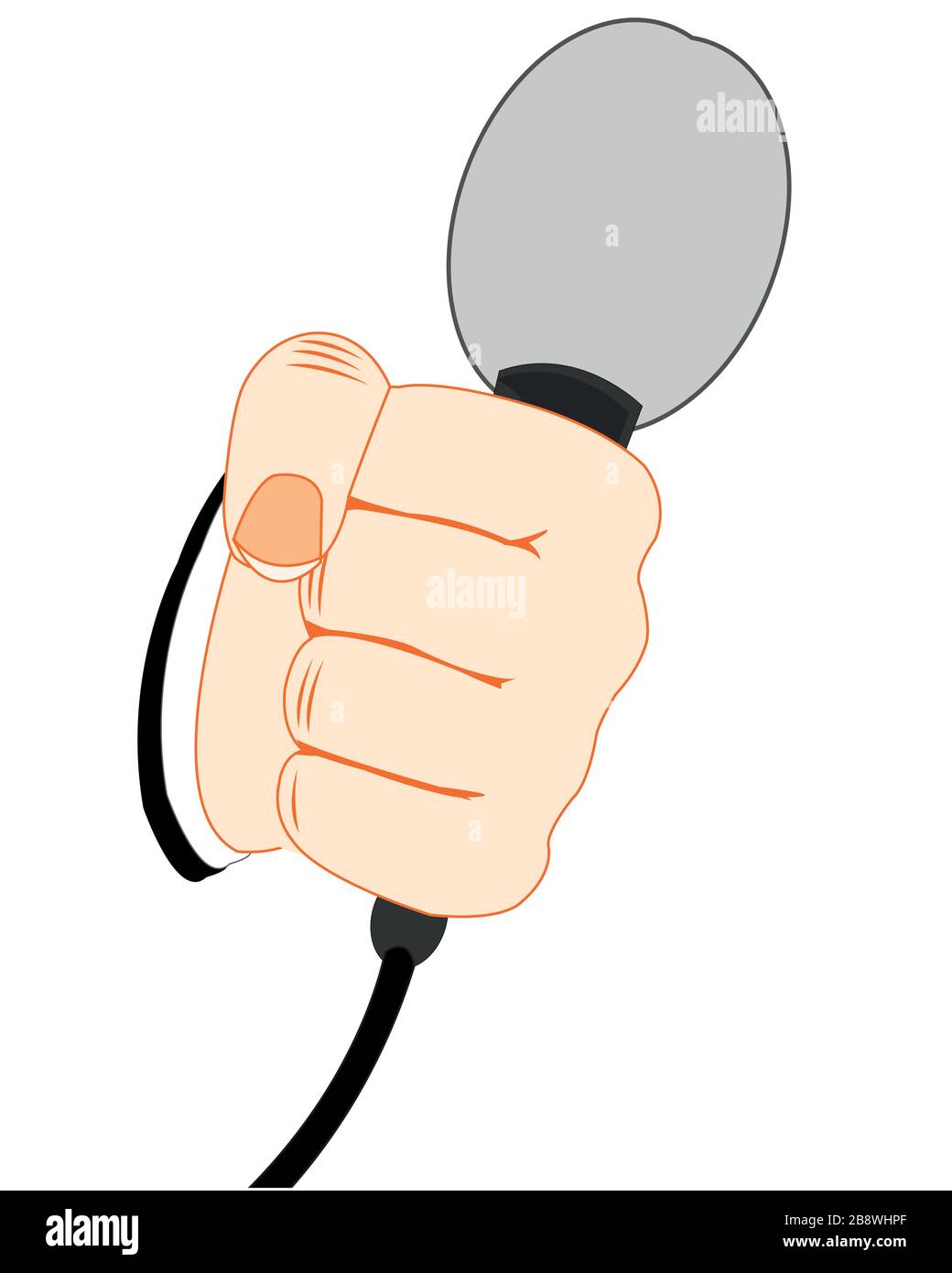Mike in hand of the person on white background is insulated Stock Vector
