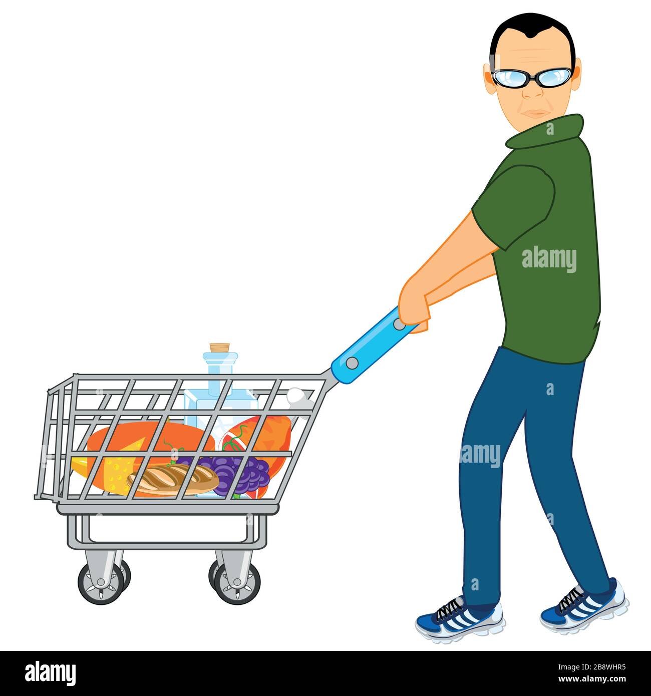 Cartoon of the person with basket of the products on white background is insulated Stock Vector