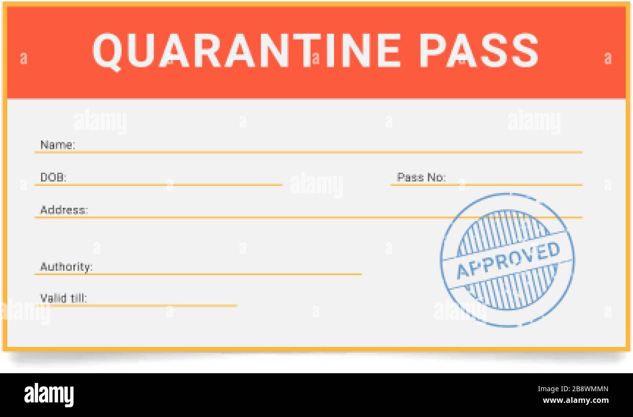 Personal quarantine pass. Permission document for one person to go out during the epidemic restriction measures Stock Vector